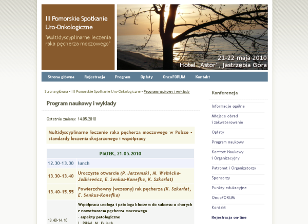Strona konferencji Uro-Onko 2010- zrzut ekranu